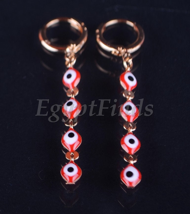 Egyptian Tribal Links Enameled Evil Eye Earrings Pick Your Color