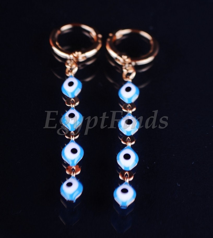 Egyptian Tribal Links Enameled Evil Eye Earrings Pick Your Color