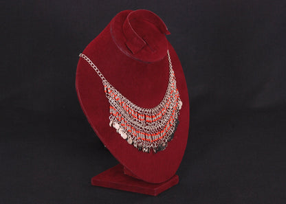 Egyptian Belly Dance lovely tribal silver plated orange necklace