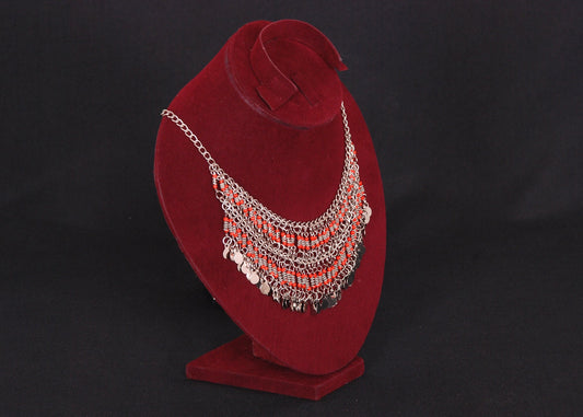 Egyptian Belly Dance lovely tribal silver plated orange necklace