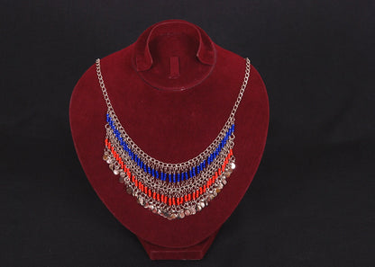 Egyptian Belly Dance lovely tribal silver plated red and blue necklace