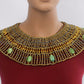 Large Egyptian Golden Beaded Cleopatra Necklace Collar With 9 Scarabs