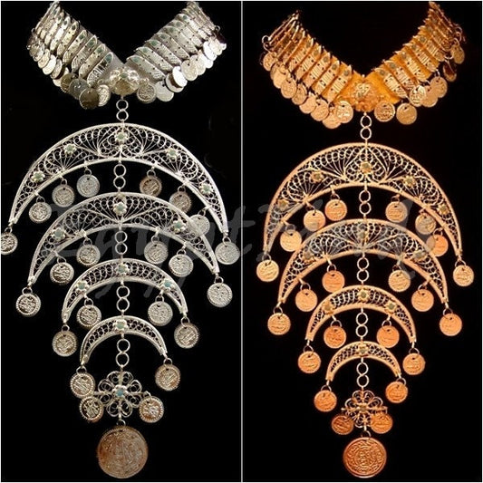 XLarge Egyptian Belly Dance Crescent Necklace Choker Tribal Jewelry