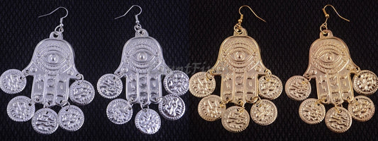 Egyptian Tribal Belly Dance Earrings Dancing Hamsa fatima hand Coin Evil Eye Gypsy Jewelry