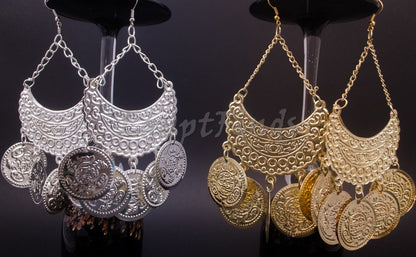 Egyptian Ethnic Belly Dance Earrings Dangle Coins Pierced Tribal Gypsy hippie earrings