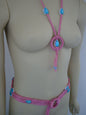 Egyptian Boho Scarabs Pink Hippie Belt And Necklace Set Gypsy Set