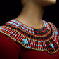 V Large Egyptian Beaded Cleopatra Necklace Collar With 5 Scarabs