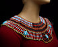V Large Egyptian Beaded Cleopatra Necklace Collar With 5 Scarabs