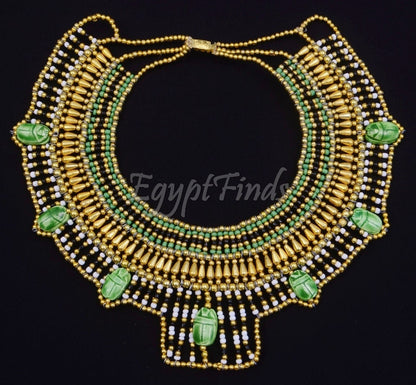 Pretty Ancient Egyptian Beaded Cleopatra 7 Scarabs Necklace Collar scarab Collar Egyptian Jewelry beaded Collar Khepri Necklace Khepri
