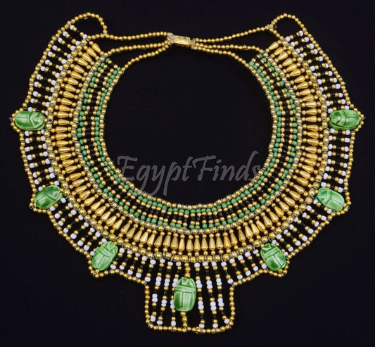 Pretty Ancient Egyptian Beaded Cleopatra 7 Scarabs Necklace Collar scarab Collar Egyptian Jewelry beaded Collar Khepri Necklace Khepri
