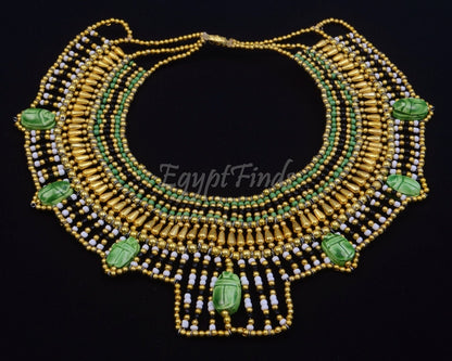 Pretty Ancient Egyptian Beaded Cleopatra 7 Scarabs Necklace Collar scarab Collar Egyptian Jewelry beaded Collar Khepri Necklace Khepri