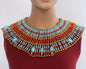 V Large Egyptian Beaded Cleopatra Necklace Collar With 7 Scarabs