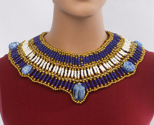 Egyptian Beaded Cleopatra 7 Scarabs Necklace Collar Necklace Collar scarab Collar Egyptian Jewelry beaded Collar Khepri Necklace Khepri