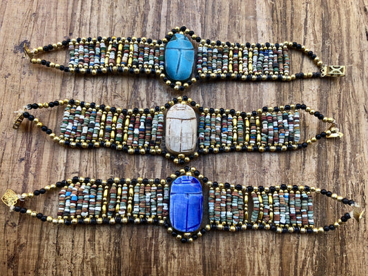 Beautiful Egyptian LRG Scarabs Mummy bead Cleopatra Bracelet