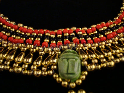 Wonderful Egyptian Beaded 5 Scarabs Cleopatra Scarab Necklace Collar & Bracelet Egyptian Jewelry beaded Collar Khepri Bracelet
