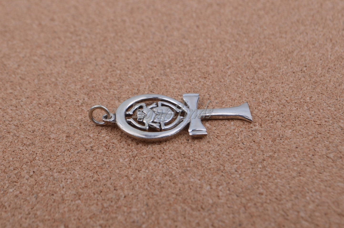 Egyptian Solid Silver Hallmarked Key Of Life Ankh Life Key Cross With Scarab Pendant Charm