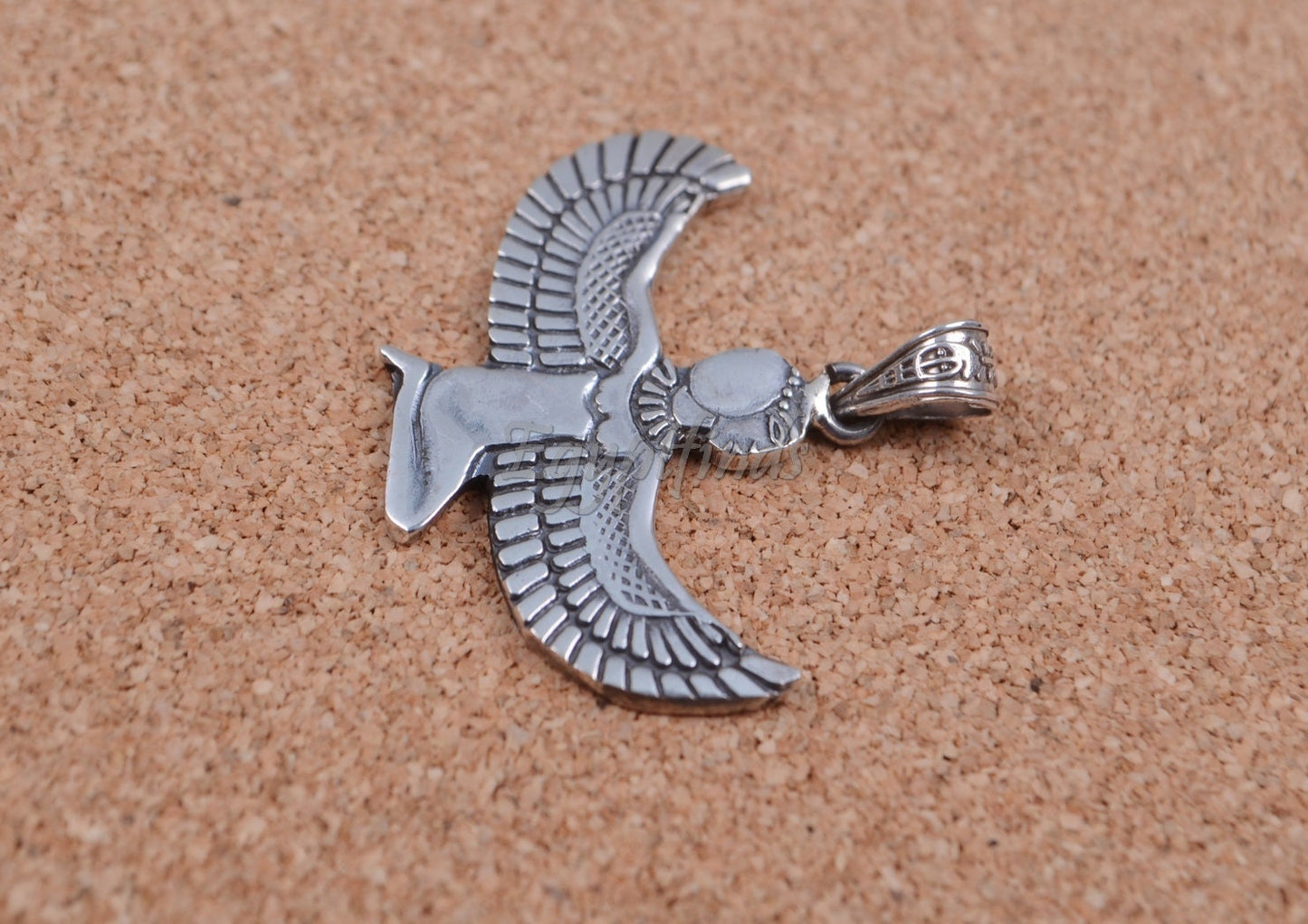 Egyptian Sterling Silver  Oxidized Isis With Hieroglyphics Pendant Charm