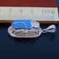 Large Egyptian Sterling Silver Turquoise Enamelled Scarab Luck Charm US Express