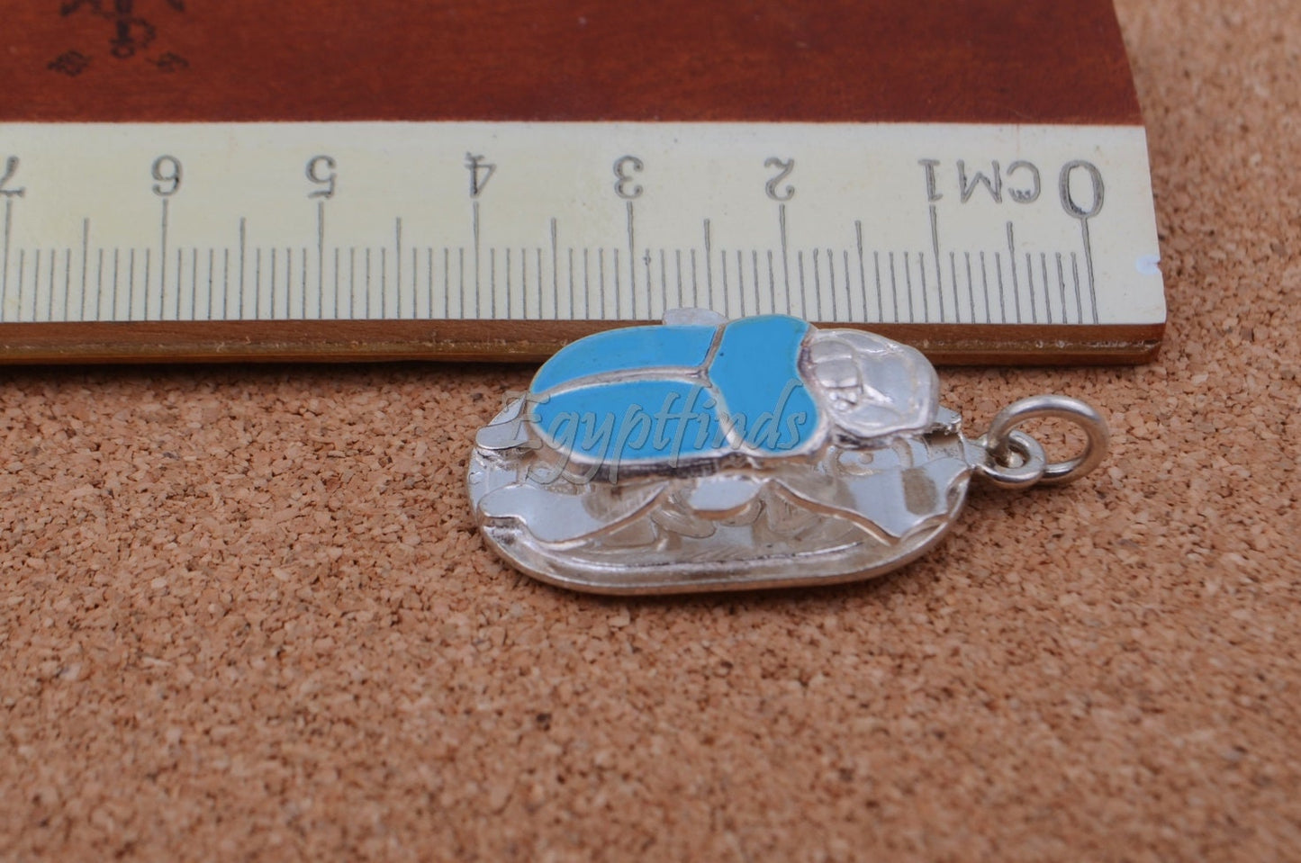 Large Egyptian Sterling Silver Turquoise Enamelled Scarab Luck Charm