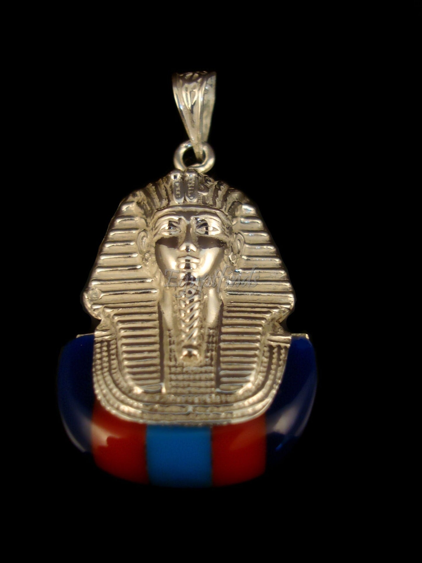 Egyptian Solid Sterling Silver Colored Inlaid Tutankhamun Tut Mummy Pendant Charm