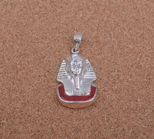 Egyptian Solid Sterling Silver Colored Inlaid Tutankhamun Tut Pendant