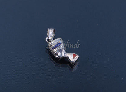 Solid Silver Egyptian Handmade Queen Nefertiti Inlaid Charm Pendant