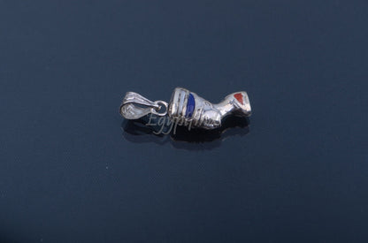 Solid Silver Egyptian Handmade Queen Nefertiti Inlaid Charm Pendant