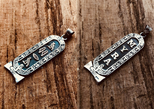 Egyptian Winged Isis Personalized Sterling Silver Double Sided Cartouche Necklace , WORLD WIDE Express Shipping