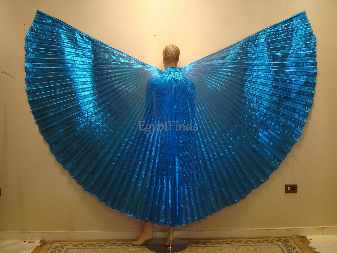 Egyptian Professional Belly Dance Costume Turquoise Lame Isis Wings With Bag & Sticks From Egypt
