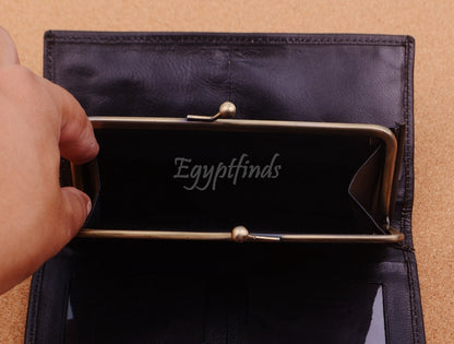 Egyptian Hand Made Genuine Leather Golden Ramses II  Women's Wallet Purse