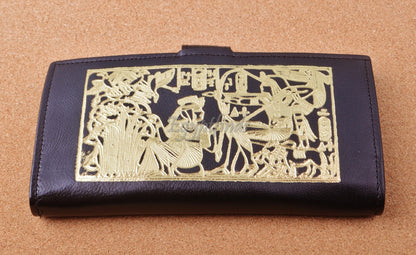 Egyptian Hand Made Genuine Leather Pharaoh And Nekhbet Women's Wallet Purse