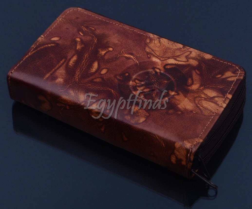 Egyptian Genuine Leather Hand made Leather Tut Wallet Purse W/Checkbook Cover