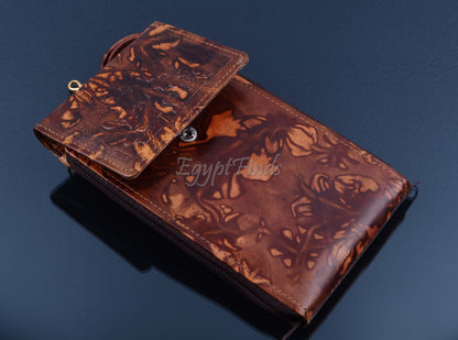 Egyptian Hand Made Genuine Leather Osiris iphone Mobile Smart Phone Case Purse Body Cross Bag