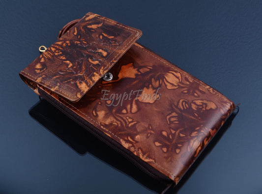Egyptian Hand Made Genuine Leather Osiris iphone Mobile Smart Phone Case Purse Body Cross Bag