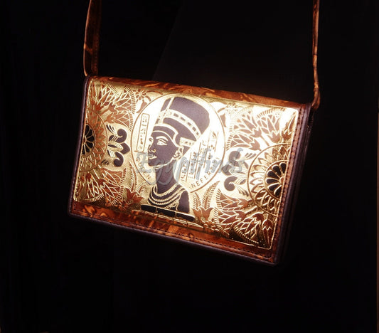 Egyptian King Ramses Hunting Scene Genuine Leather Purse Bag