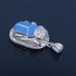 Large Egyptian Sterling Silver Turquoise Enamelled Scarab Luck Charm US Express