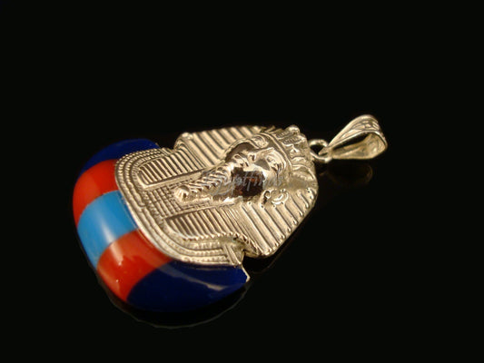 Egyptian Solid Sterling Silver Colored Inlaid Tutankhamun Tut Mummy Pendant Charm
