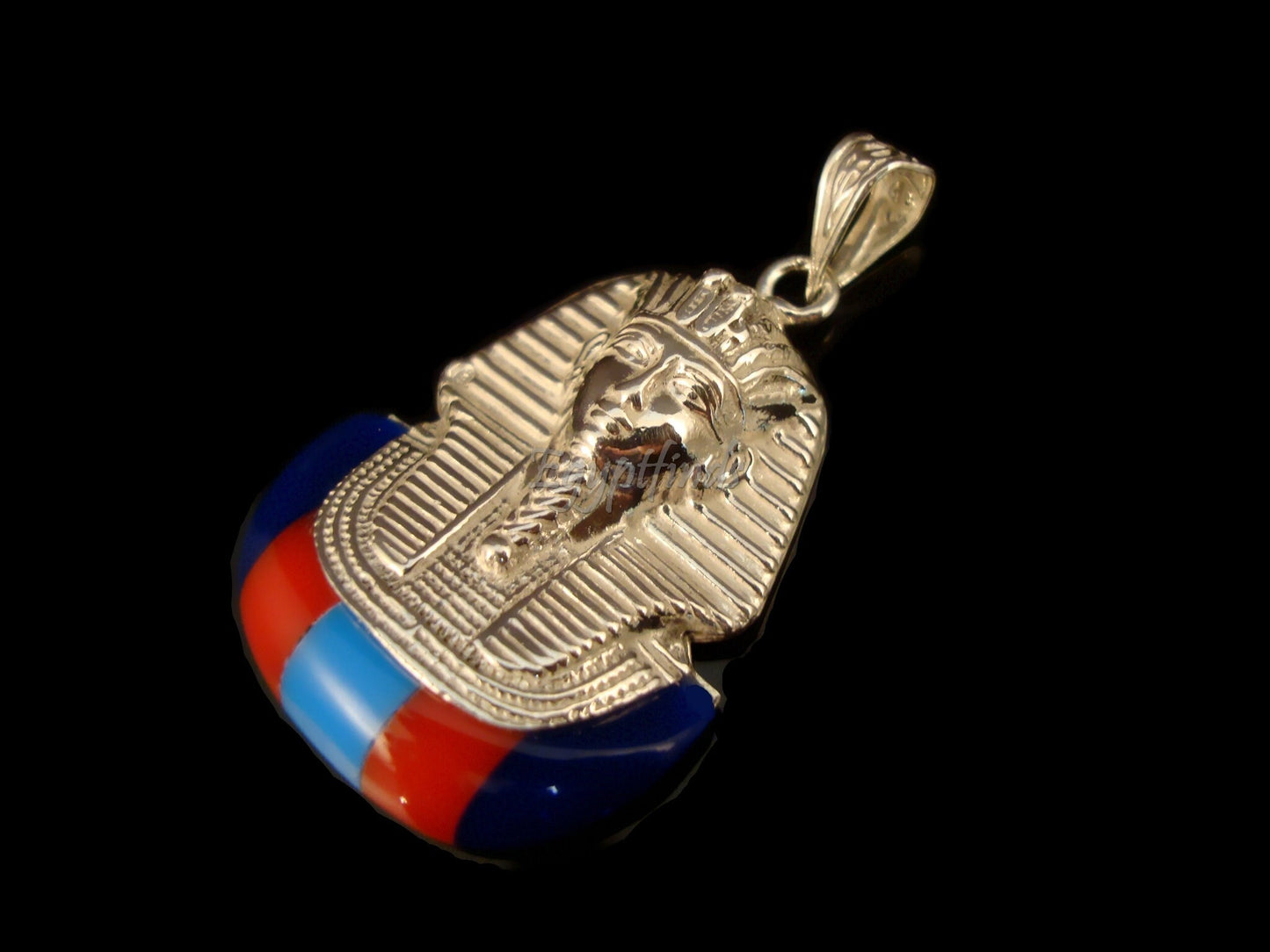 Egyptian Solid Sterling Silver Colored Inlaid Tutankhamun Tut Mummy Pendant Charm