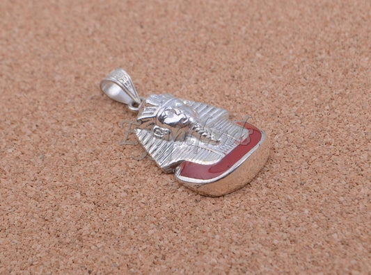 Egyptian Solid Sterling Silver Colored Inlaid Tutankhamun Tut Pendant
