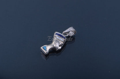 Solid Silver Egyptian Handmade Queen Nefertiti Inlaid Charm Pendant