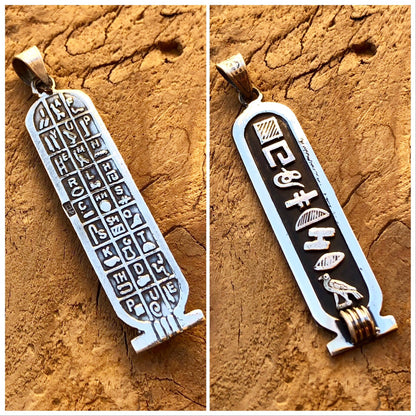 PUT YOUR NAME On Egyptian Personalized Sterling Silver Cartouche With Glyphs On The Back