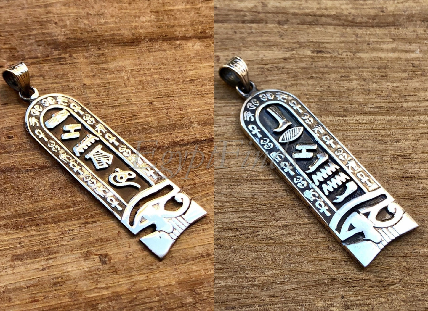 Double Sided Egyptian Personalized Sterling Silver Cartouche Eye Of Horus Pendant , WORLD WIDE Express Shipping