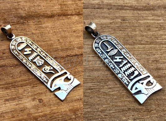 Double Sided Egyptian Personalized Sterling Silver Cartouche Eye Of Horus Pendant , WORLD WIDE Express Shipping