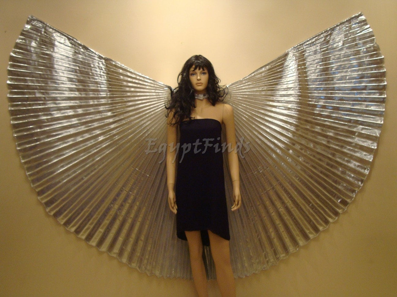 Egyptian Professional Belly Dance Costume Silver Lame Isis Wings With Bag & Sticks From Egypt