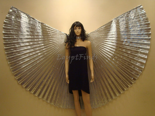 Egyptian Professional Belly Dance Costume Silver Lame Isis Wings With Bag & Sticks From Egypt