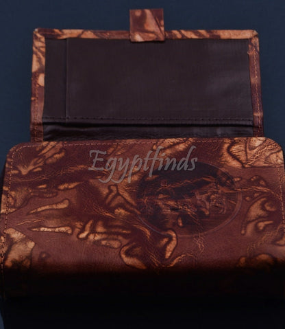 Egyptian Genuine Leather Hand made Leather Tut Wallet Purse W/Checkbook Cover