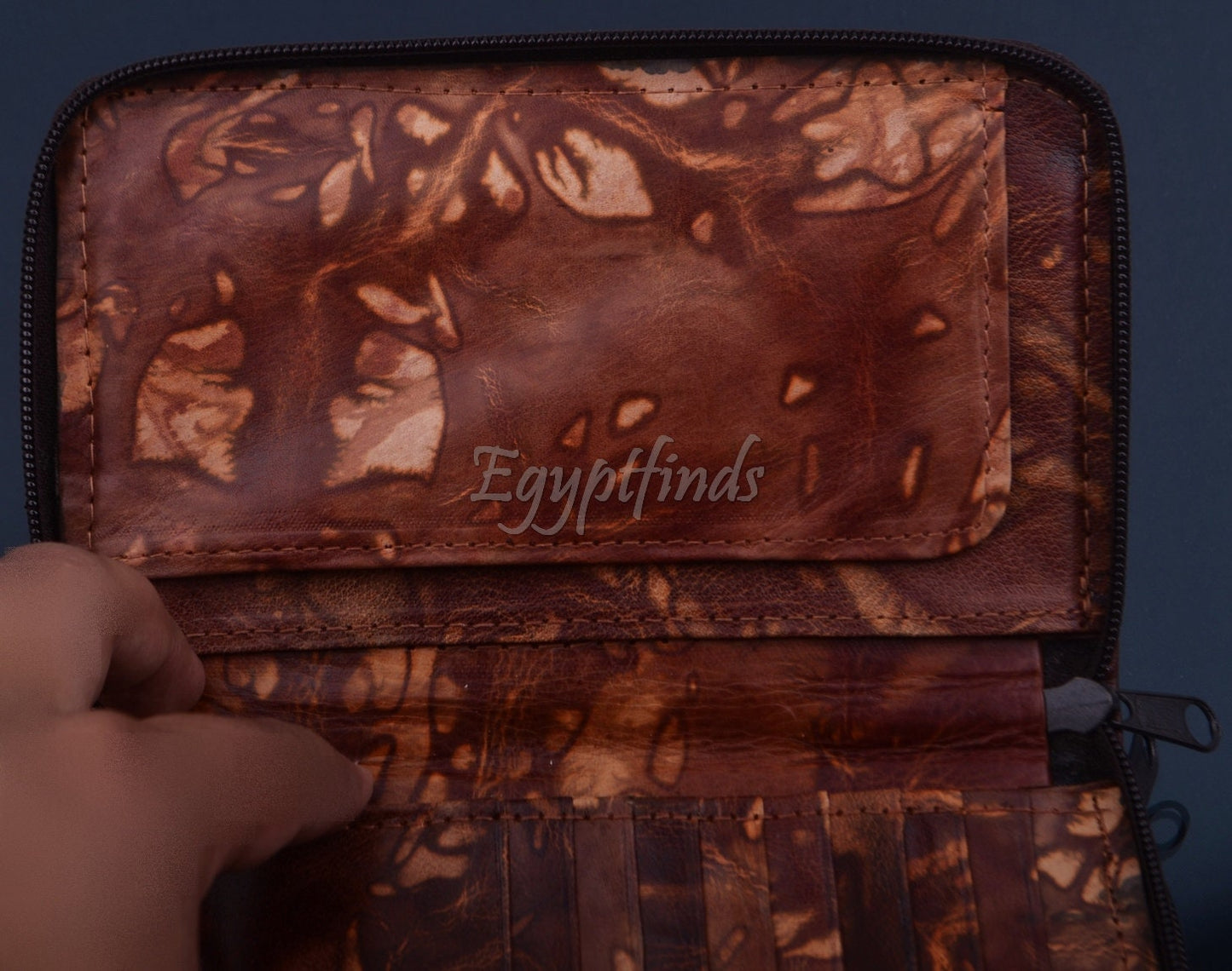Egyptian Genuine Leather Hand made Leather Tut Wallet Purse W/Checkbook Cover