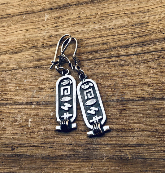 Egyptian Personalized Sterling Silver Cartouche Earrings With Lotus , WORLD WIDE Express Shipping