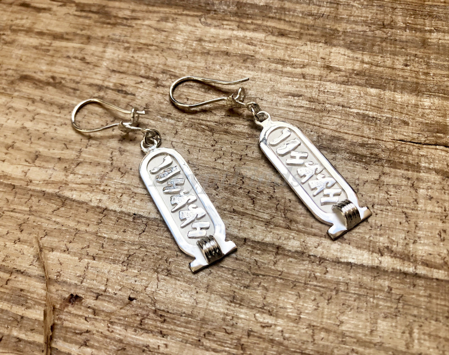 Egyptian Personalized Sterling Silver Cartouche Earrings With Lotus , WORLD WIDE Express Shipping