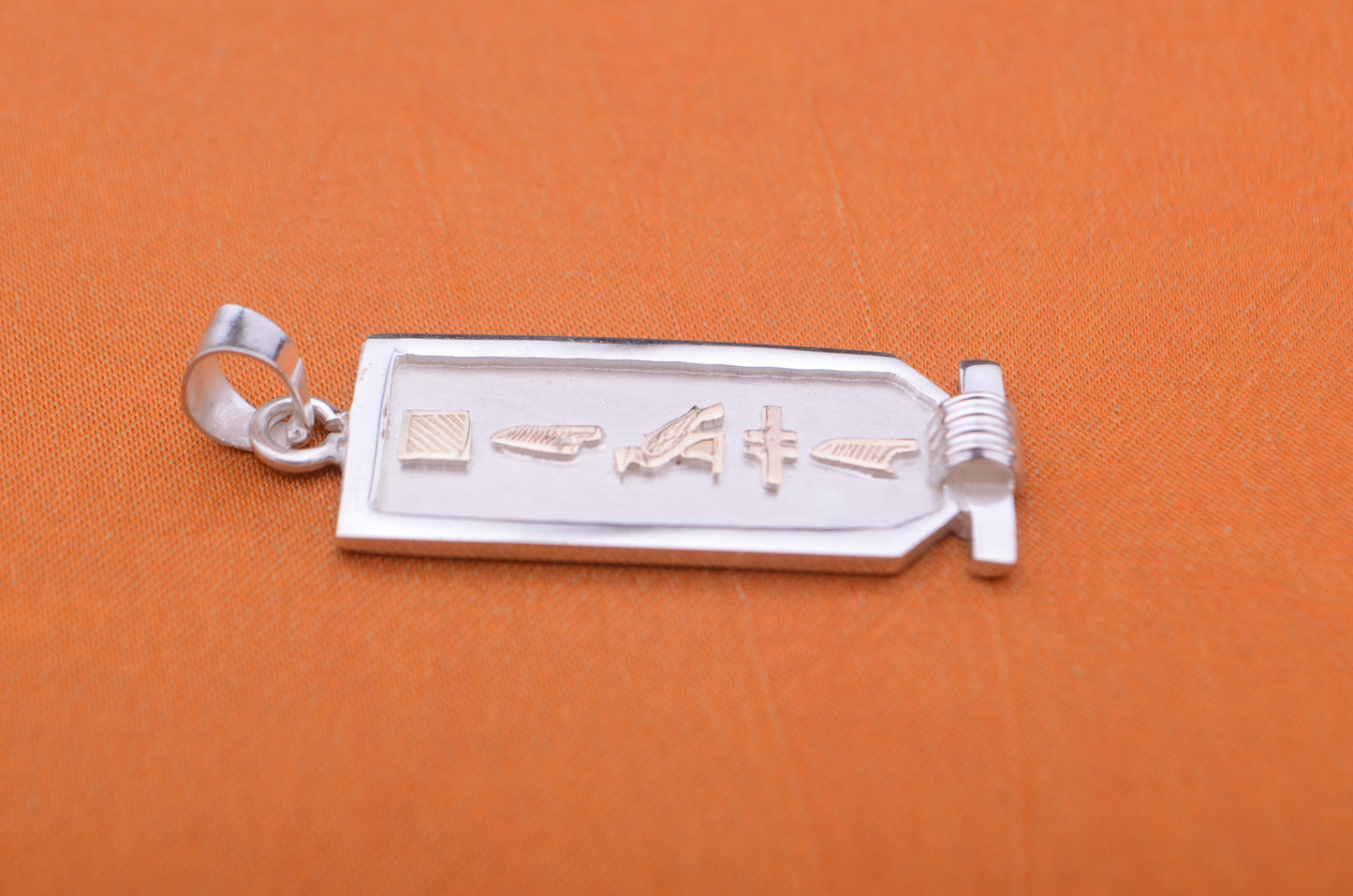 Customized Wide Egyptian Personalized Sterling Silver Ankh Cartouche Pendant Charm , WORLD WIDE Express Shipping